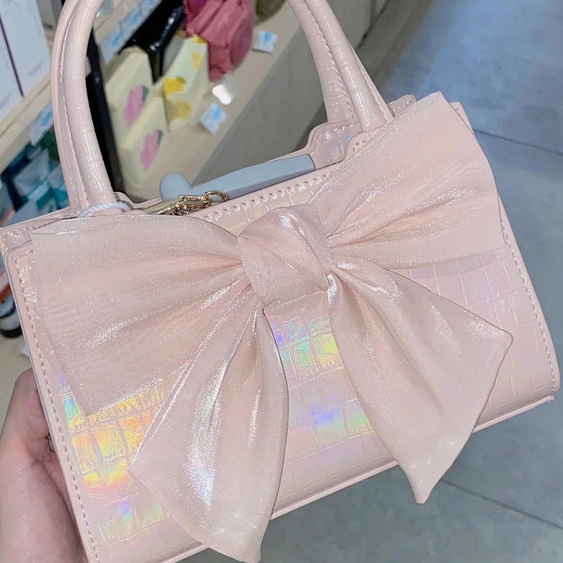 Fashion Women's Clutch Purse Handbags Summer Pink Bowknot Female Underarm Bags Sweet Girl's Small Square Shoulder Messenger Bag