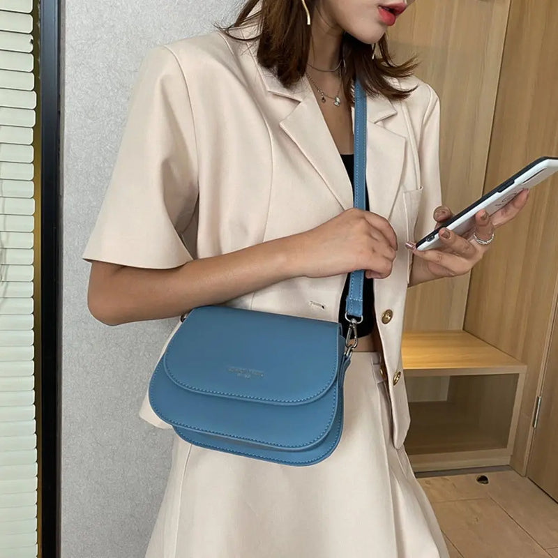 Trendy Saddle Shoulder Bag Women PU Leather Crossbody Bag Simple Solid Color Flap Messenger Bag Fashion Handbags Pouch