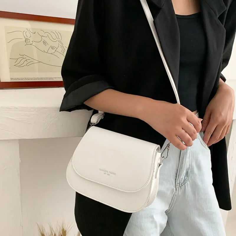 Trendy Saddle Shoulder Bag Women PU Leather Crossbody Bag Simple Solid Color Flap Messenger Bag Fashion Handbags Pouch