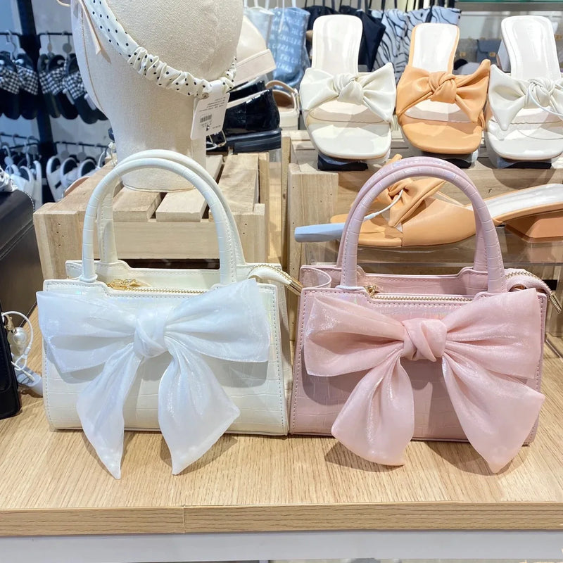 Fashion Women's Clutch Purse Handbags Summer Pink Bowknot Female Underarm Bags Sweet Girl's Small Square Shoulder Messenger Bag