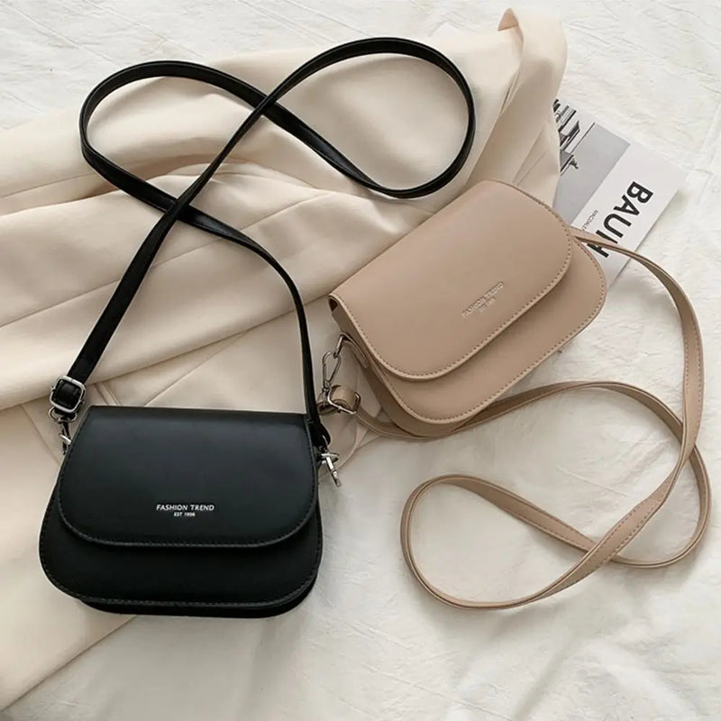 Trendy Saddle Shoulder Bag Women PU Leather Crossbody Bag Simple Solid Color Flap Messenger Bag Fashion Handbags Pouch