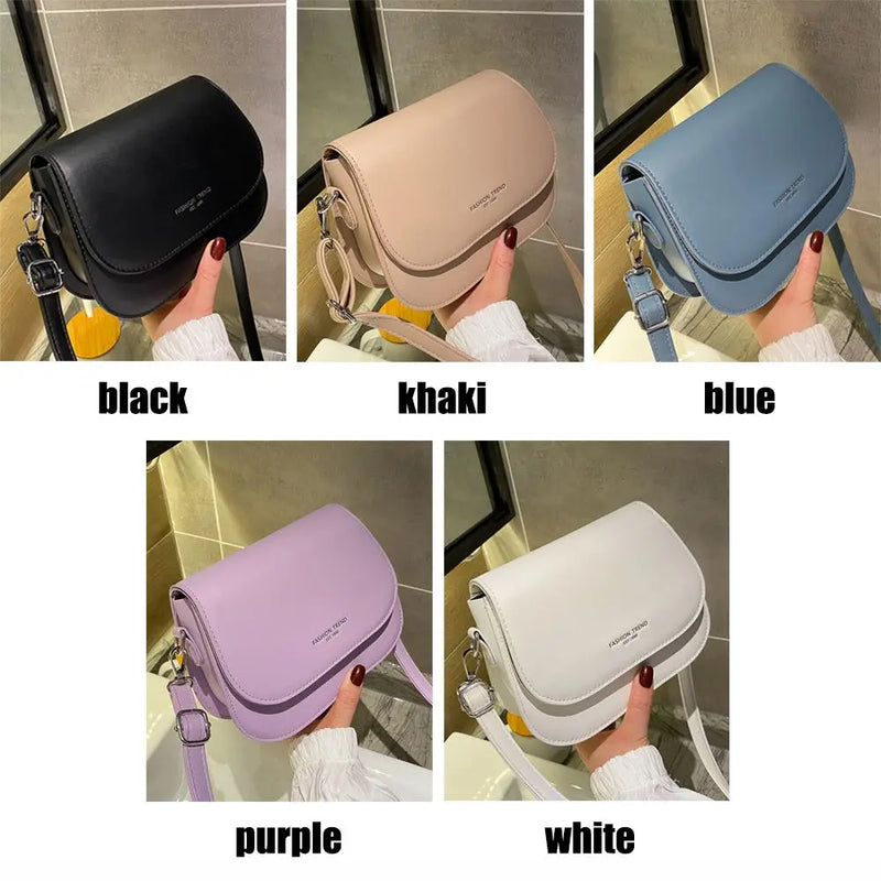 Trendy Saddle Shoulder Bag Women PU Leather Crossbody Bag Simple Solid Color Flap Messenger Bag Fashion Handbags Pouch