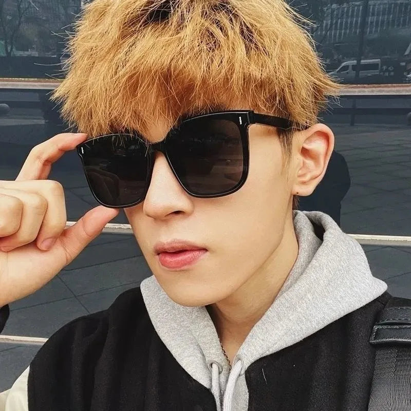 Fashion Korean Personality Ins Trend Black Square Frame UV400 Sunglasses for Unisex Street Sunglass