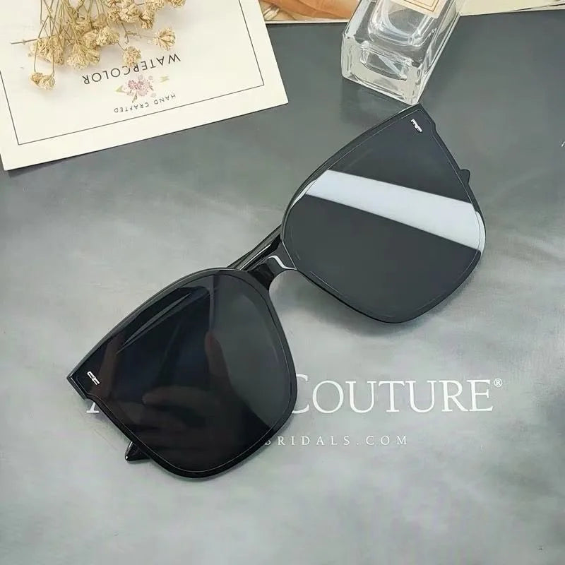 Fashion Korean Personality Ins Trend Black Square Frame UV400 Sunglasses for Unisex Street Sunglass