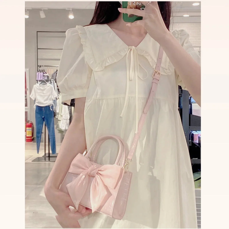 Fashion Women's Clutch Purse Handbags Summer Pink Bowknot Female Underarm Bags Sweet Girl's Small Square Shoulder Messenger Bag