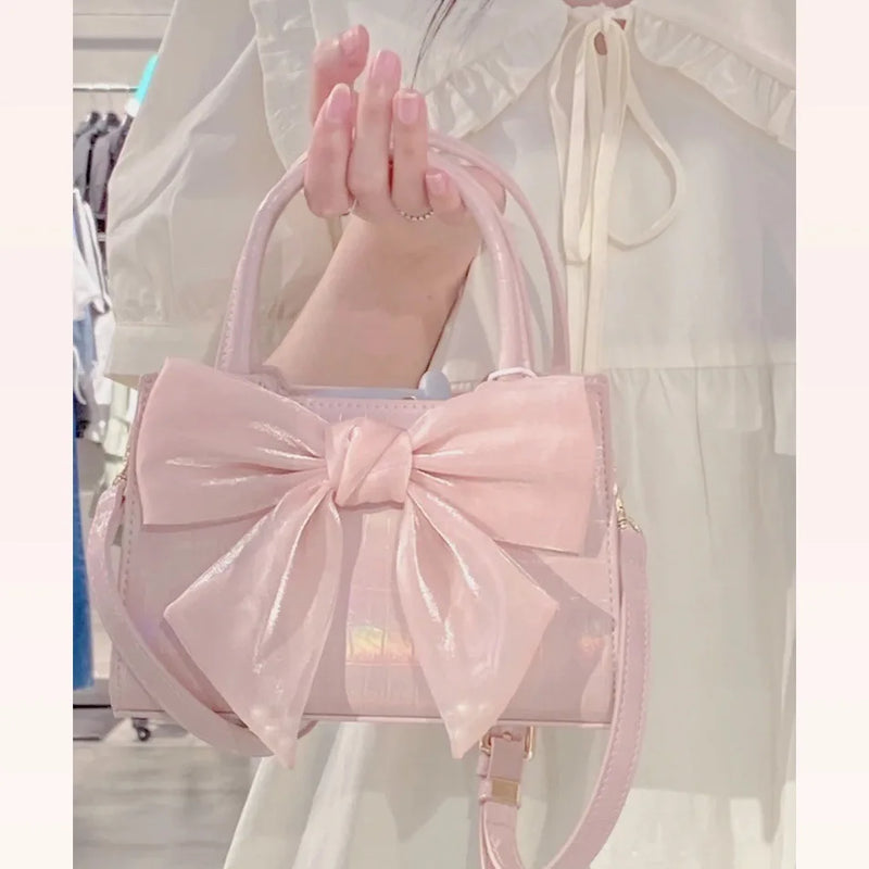 Fashion Women's Clutch Purse Handbags Summer Pink Bowknot Female Underarm Bags Sweet Girl's Small Square Shoulder Messenger Bag