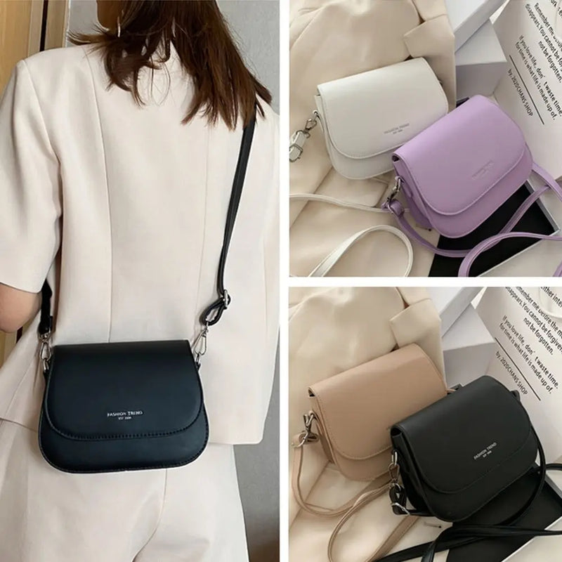 Trendy Saddle Shoulder Bag Women PU Leather Crossbody Bag Simple Solid Color Flap Messenger Bag Fashion Handbags Pouch